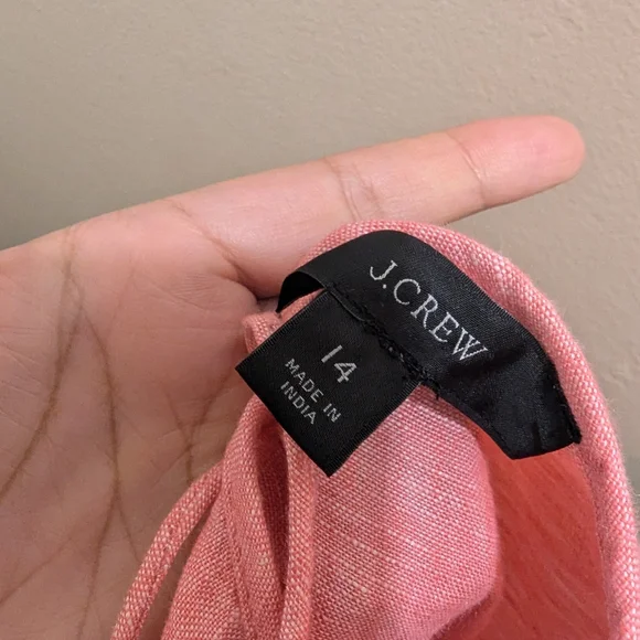 J Crew V-back Linen Top Blouse Pink Puff Short Sleeves Back Tie Button Front- 14 - Picture 11 of 12